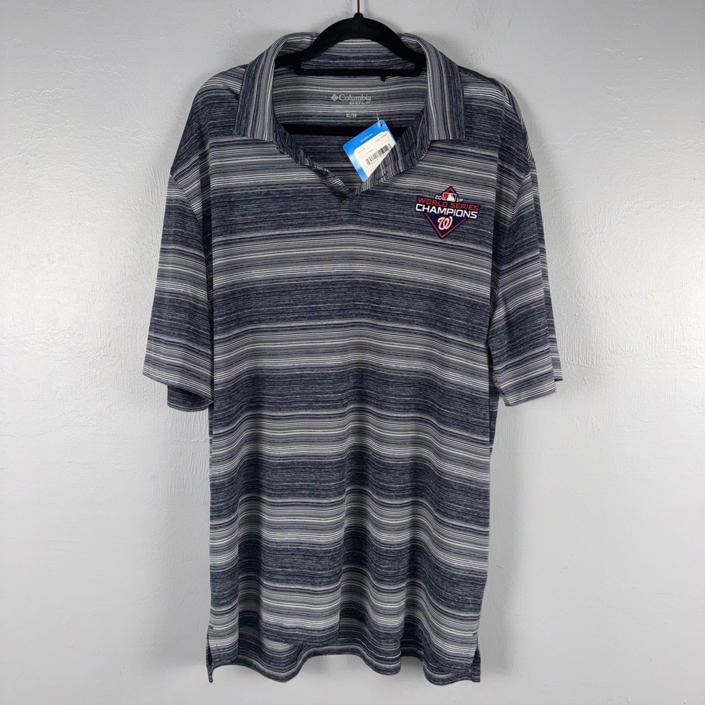 Columbia Blue Striped Polo XL Washington Nationals World Series